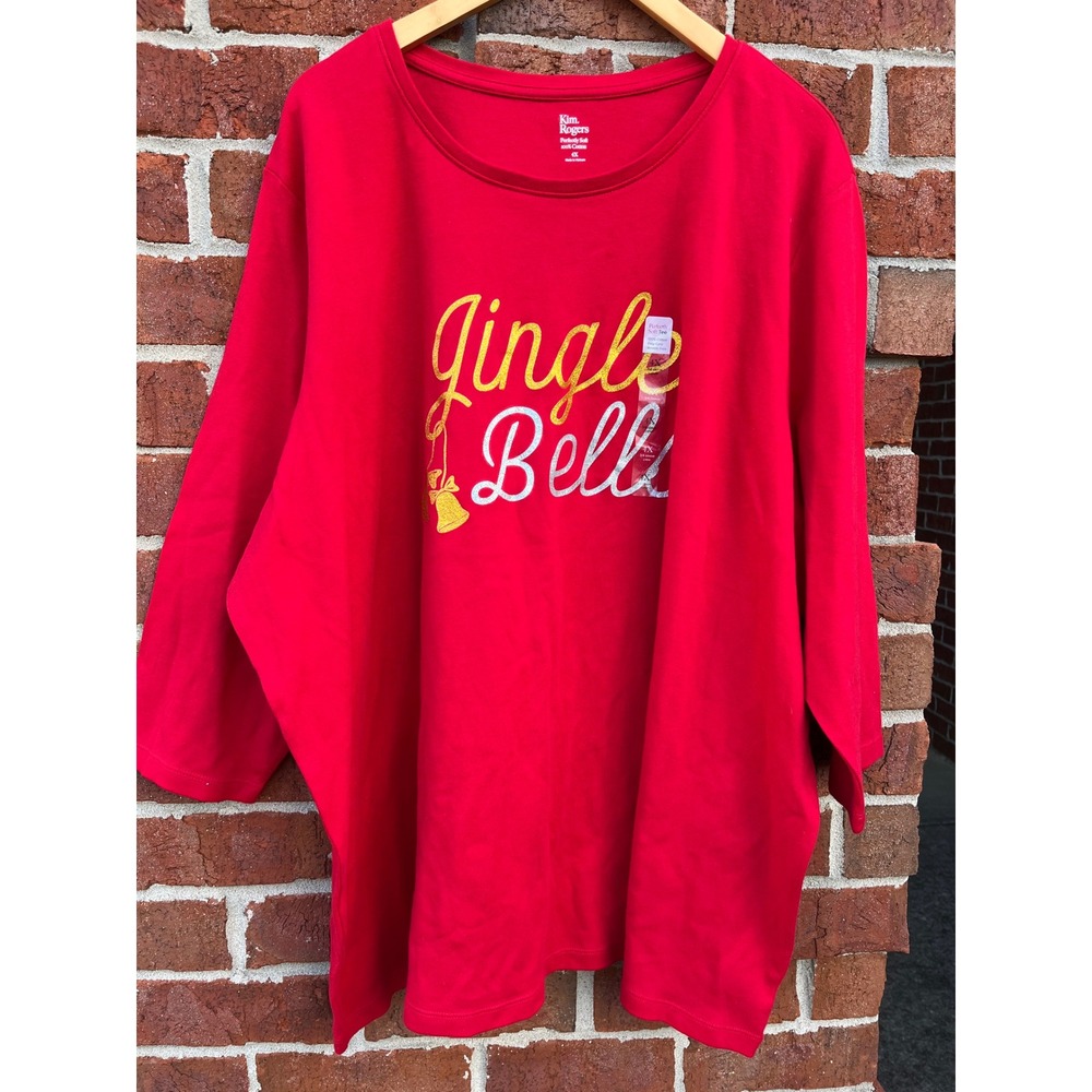 Kim Rogers Jingle Bells Red Glitter Christmas Graphic Tee 4X New